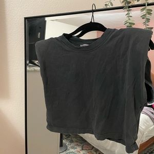Zara dark grey/black washed crop top, with shoulder pads!